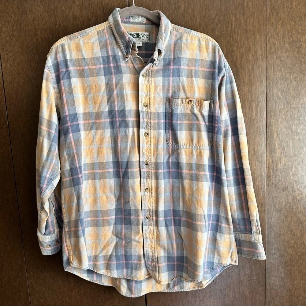 WindRiver Women’s Orange Blue Pink Cotton Plaid Button-up Shirt XL - Picture 2 of 9